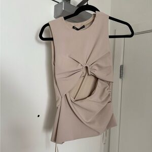 Zara Beige Ruched Crop Top With Cut Out